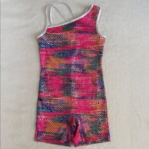 Danskin Now | Shimmer Abstract Print Gymnastics Dance Biketard Leotard (M 7/8)